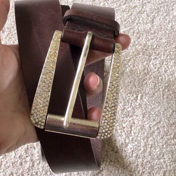 Michael Kors Diamond Studded Buckle Brown Leather Belt - Picture 2 of 5